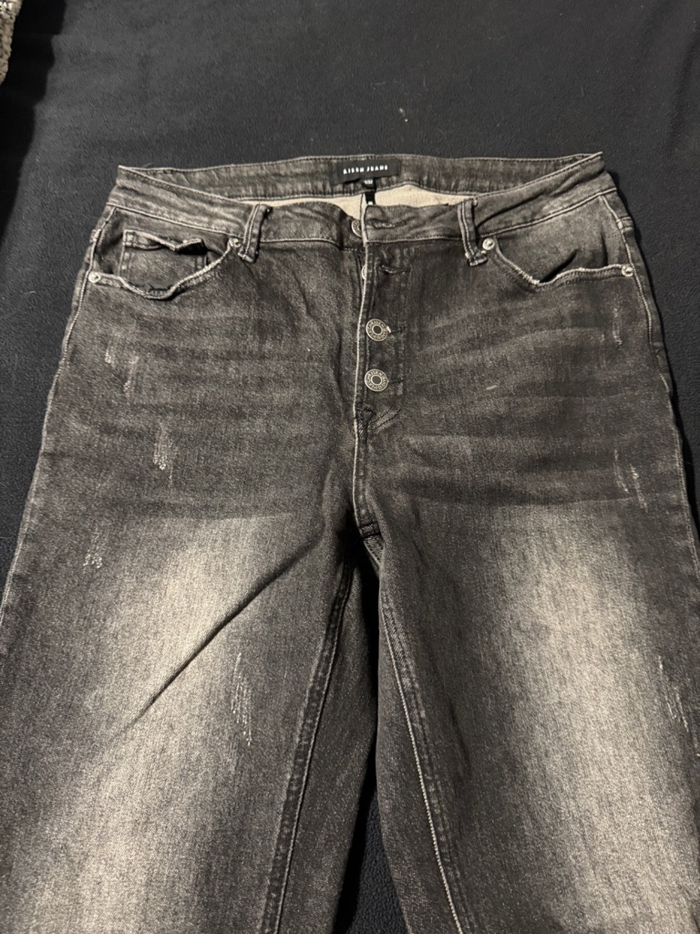 Button-Fly Washed Black Denim Jeans
